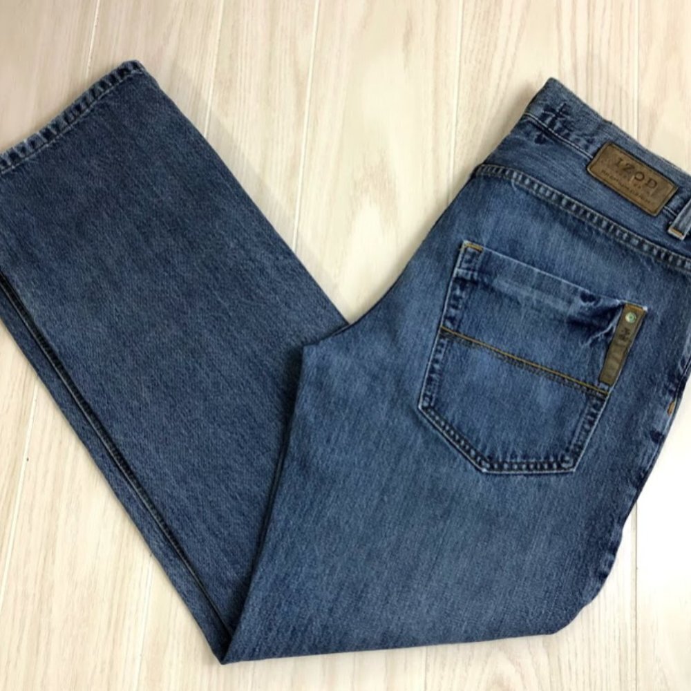 Izod Men's Denim Blue Jeans Relaxed Straight - Picture 2 of 11